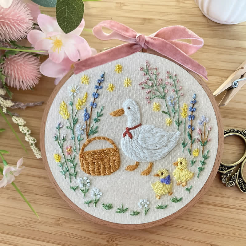 Rubbyoo Embroidery Kit - Spring Picnic Ducks | Cute Ducks Family And Flowers | Easy Hand Craft Kit - image 6