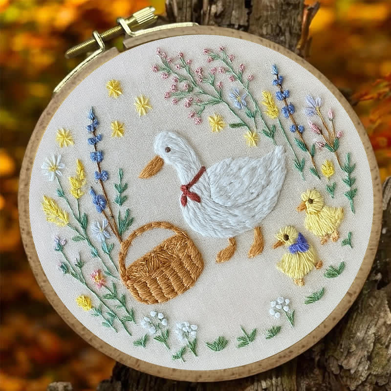 Rubbyoo Embroidery Kit - Spring Picnic Ducks | Cute Ducks Family And Flowers | Easy Hand Craft Kit - image 5