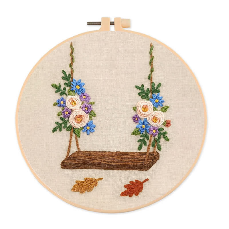 Rubbyoo Embroidery Kit - Flower Swing | Beginner Friendly Hand Embroidery Design - 20*20cm - image 0