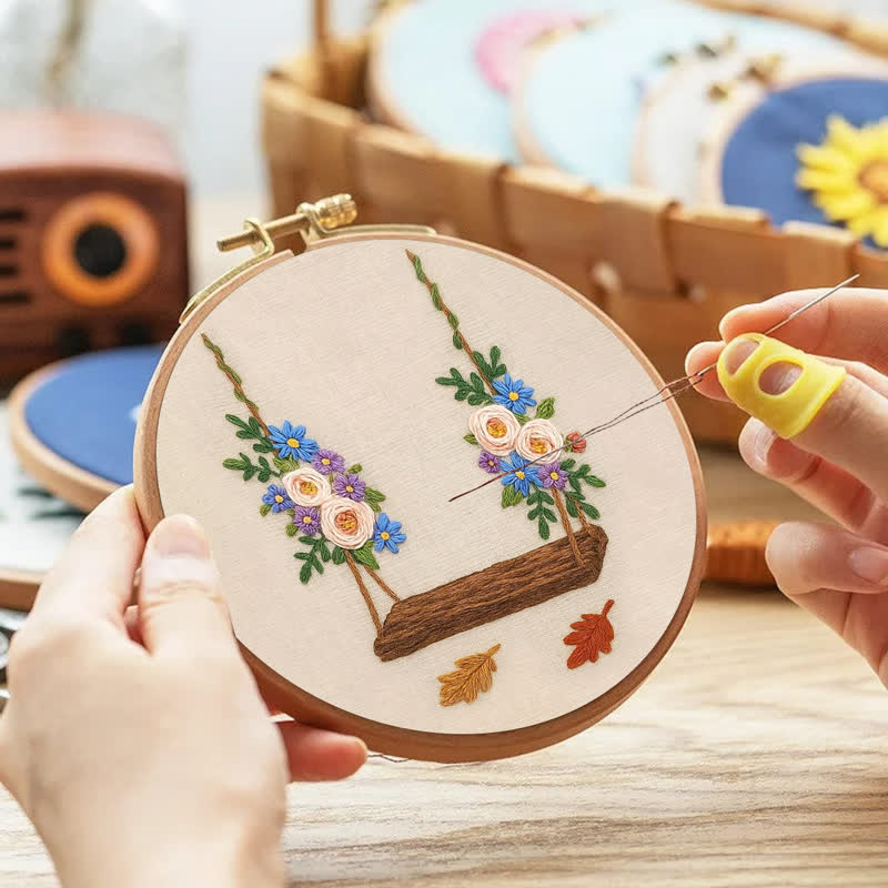Rubbyoo Embroidery Kit - Flower Swing | Beginner Friendly Hand Embroidery Design - image 1