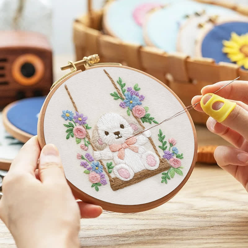 Rubbyoo Embroidery Kit - Swing & Puppy | Cute Dog and Rose | Easy Beginner - image 5