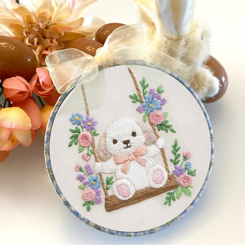 Rubbyoo Embroidery Kit - Swing & Puppy | Cute Dog and Rose | Easy Beginner - image 2