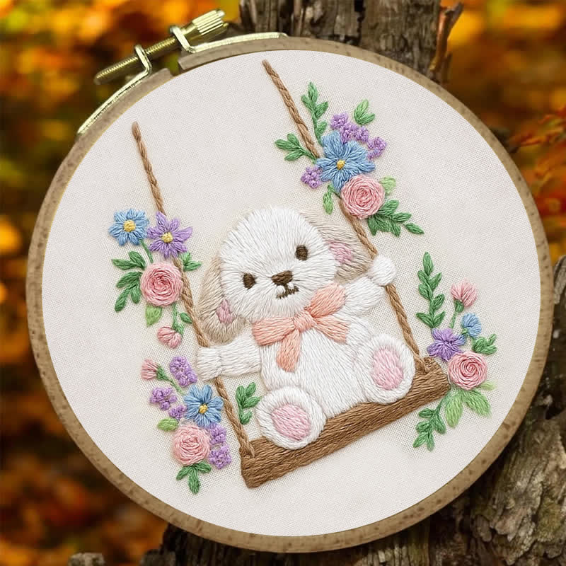 Rubbyoo Embroidery Kit - Swing & Puppy | Cute Dog and Rose | Easy Beginner - image 6