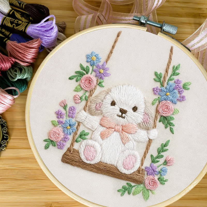 Rubbyoo Embroidery Kit - Swing & Puppy | Cute Dog and Rose | Easy Beginner - image 3