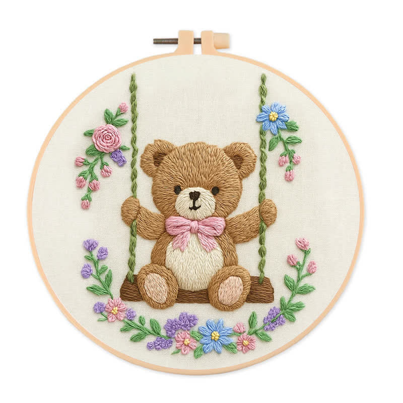 Rubbyoo Embroidery Kit - Swing & Plush Teddy Bear | Baby Gift | Beginner Friendly - 20*20cm - image 0