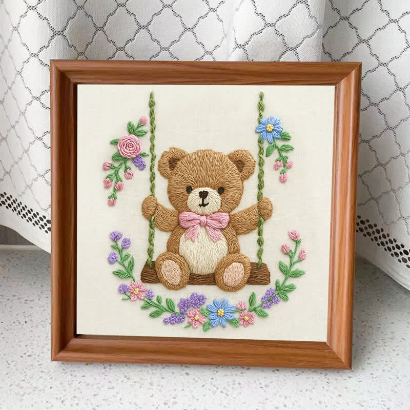 Rubbyoo Embroidery Kit - Swing & Plush Teddy Bear | Baby Gift | Beginner Friendly - Embroidery Kit Plus An Extra Frame - image 4