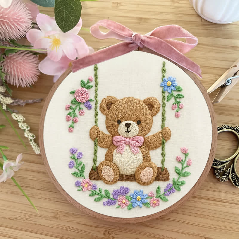 Rubbyoo Embroidery Kit - Swing & Plush Teddy Bear | Baby Gift | Beginner Friendly - image 1