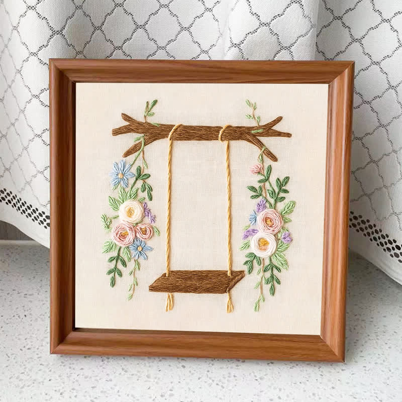 Rubbyoo Embroidery Kit -Rose Flower Swing | Make Your Own | Craft Kit | Gift For Her - Embroidery Kit Plus An Extra Frame - image 3