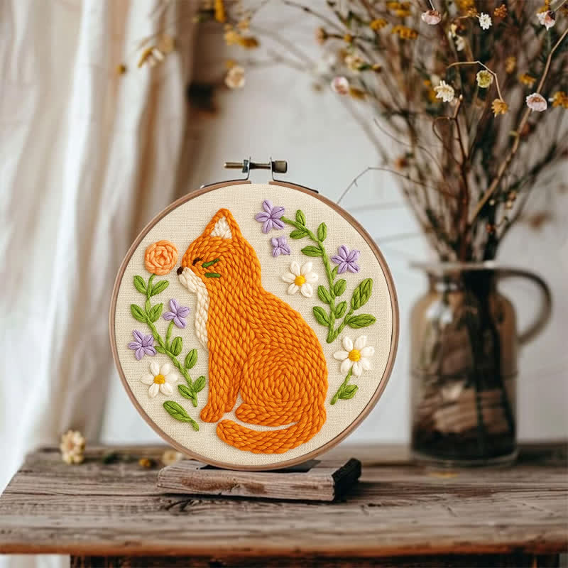 Orange Cat Punch Needle  Kit - Yarn Craft | Handmade At Home - image 1