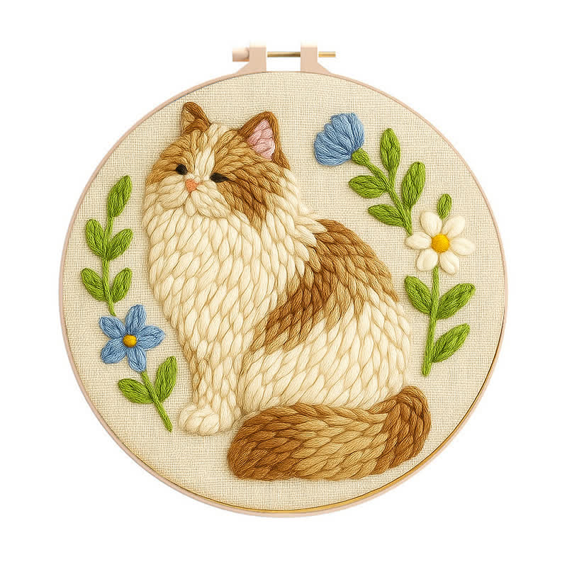 Persian Cat Punch Needle  Kit - Yarn Craft | Handmade At Home | Craft Kit - 20cm*20cm - image 0