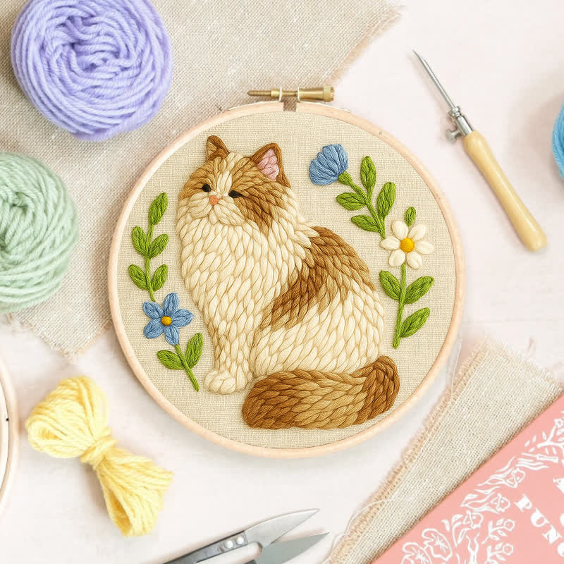 Persian Cat Punch Needle  Kit - Yarn Craft | Handmade At Home | Craft Kit - image 1