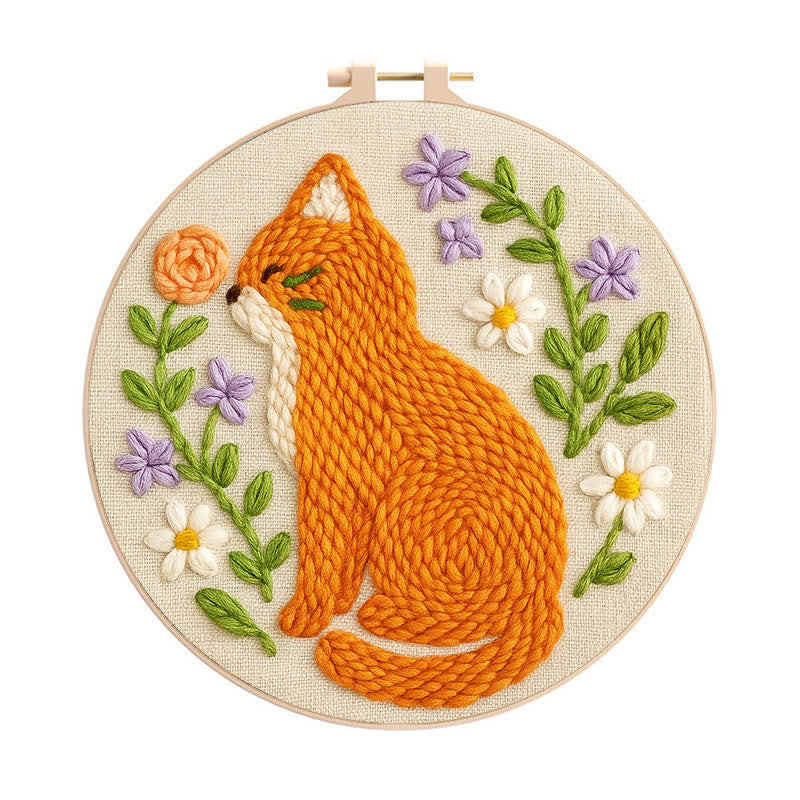 Orange Cat Punch Needle  Kit - Yarn Craft | Handmade At Home - 20cm*20cm - image 0