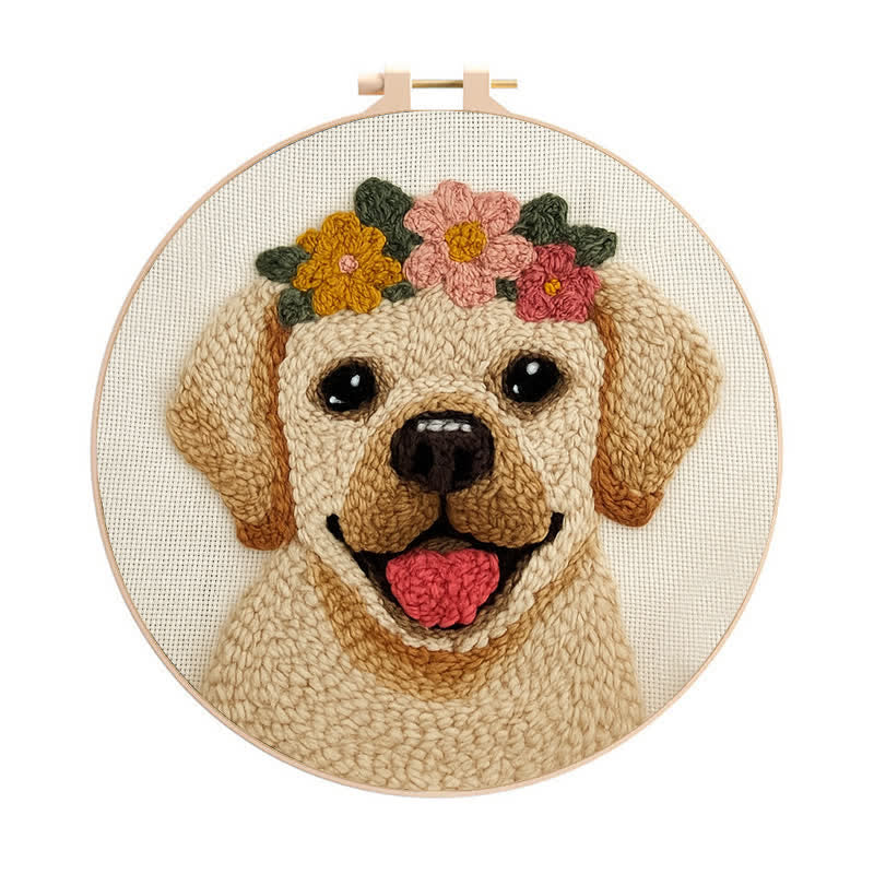 Golden Retriever  Punch Needle  Kit - Yarn Craft | Kid Needlework | Craft Kit - 20cm*20cm - image 0