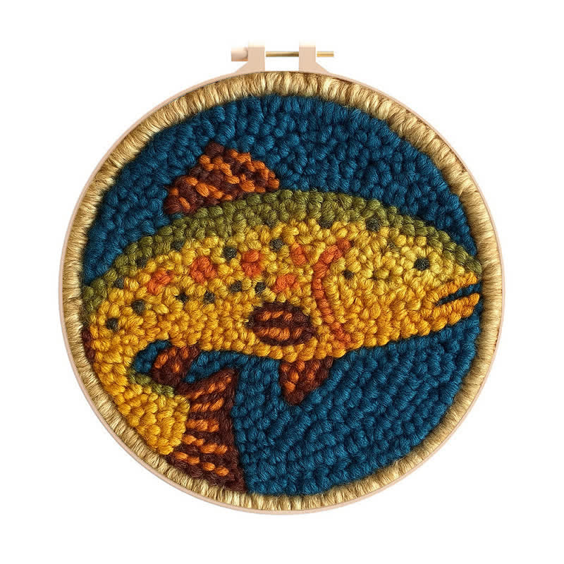 Trout Fish Punch Needle  Kit - Yarn Craft | Wall Decoration | Craft Kit - 20cm*20cm - image 0