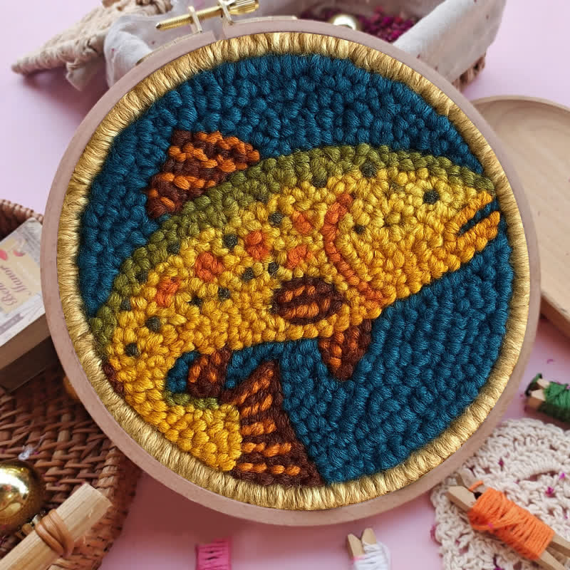 Trout Fish Punch Needle  Kit - Yarn Craft | Wall Decoration | Craft Kit - image 5