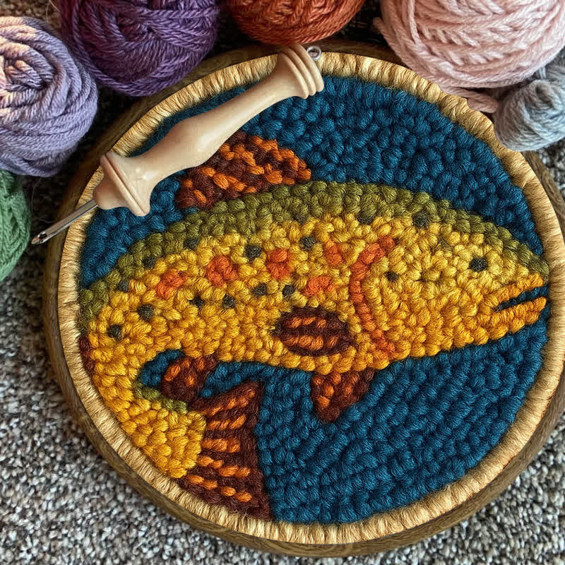 Trout Fish Punch Needle  Kit - Yarn Craft | Wall Decoration | Craft Kit - image 1