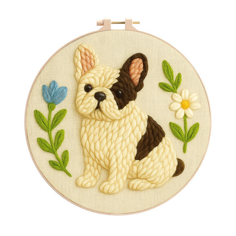 French Bulldog Punch Needle  Kit - Yarn Craft | Handmade At Home | Wall Decoration-craft - 20cm*20cm - image 0