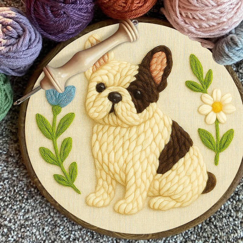 French Bulldog Punch Needle  Kit - Yarn Craft | Handmade At Home | Wall Decoration-craft - image 1