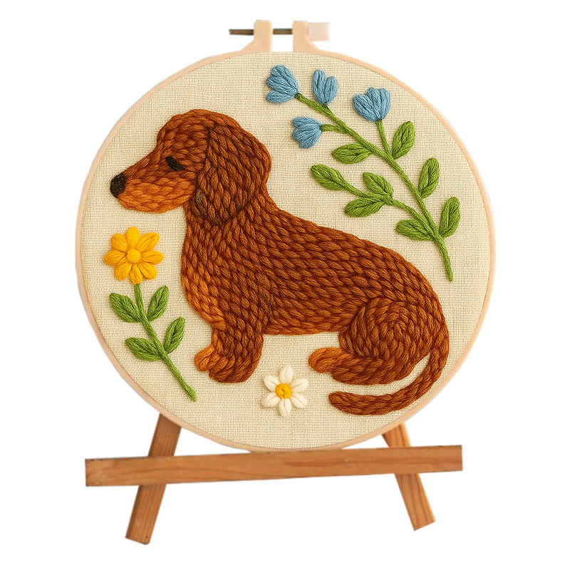 Floral Dachshund Punch Needle  Kit - Yarn Craft | Handmade At Home | Personalised Gift - image 4