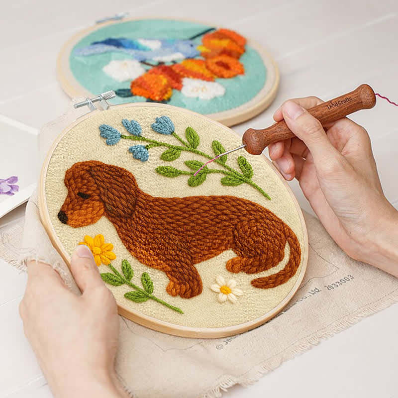 Floral Dachshund Punch Needle  Kit - Yarn Craft | Handmade At Home | Personalised Gift - image 5