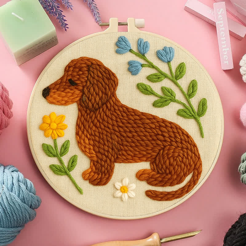 Floral Dachshund Punch Needle  Kit - Yarn Craft | Handmade At Home | Personalised Gift - image 8