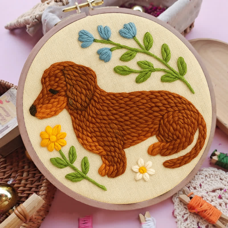 Floral Dachshund Punch Needle  Kit - Yarn Craft | Handmade At Home | Personalised Gift - image 7