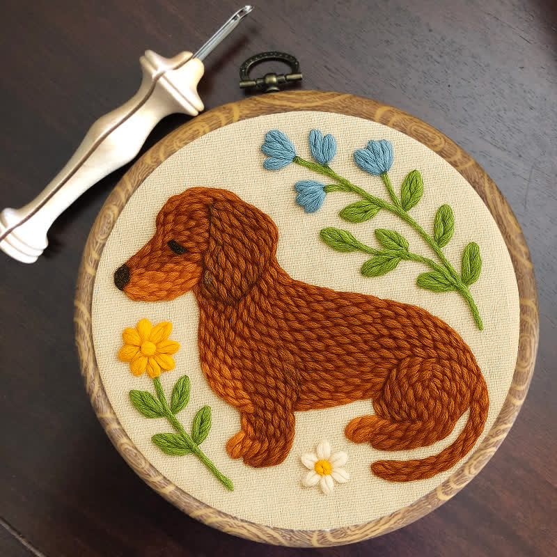 Floral Dachshund Punch Needle  Kit - Yarn Craft | Handmade At Home | Personalised Gift - image 2