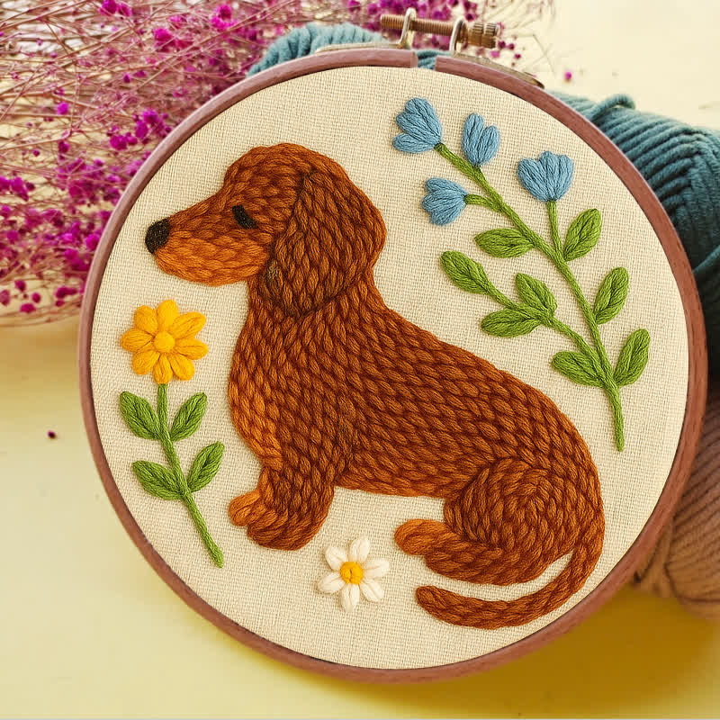 Floral Dachshund Punch Needle  Kit - Yarn Craft | Handmade At Home | Personalised Gift - image 3