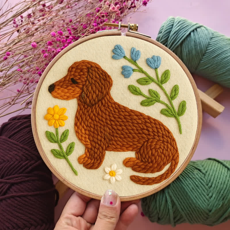 Floral Dachshund Punch Needle  Kit - Yarn Craft | Handmade At Home | Personalised Gift - image 9