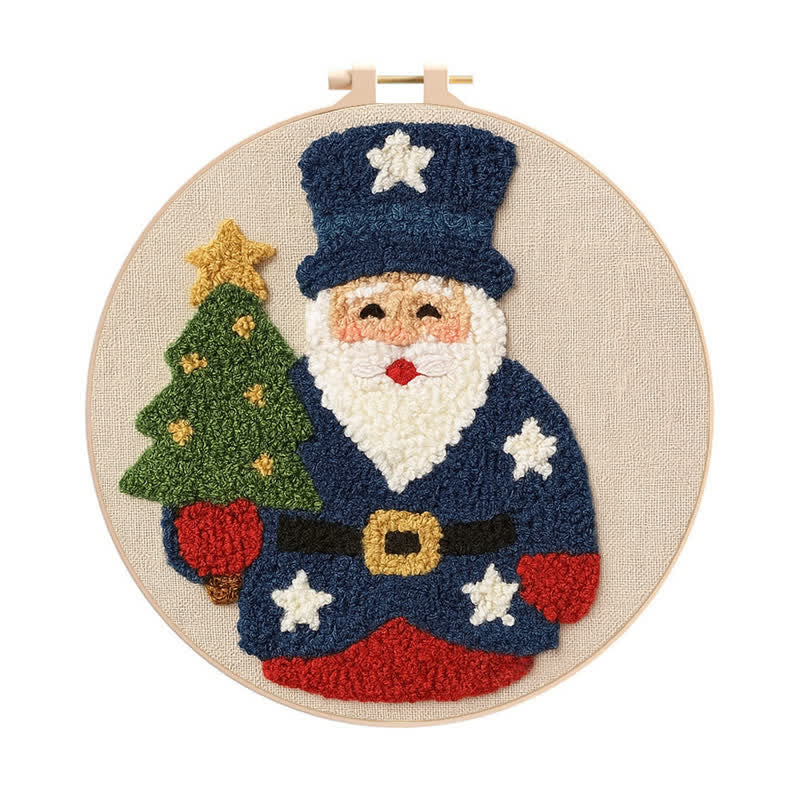 American Santa Claus Punch Needle  Kit - Yarn Craft | Christmas Gift | Kid's & Adults Craft | Handmade Wall art - 20cm*20cm - image 0