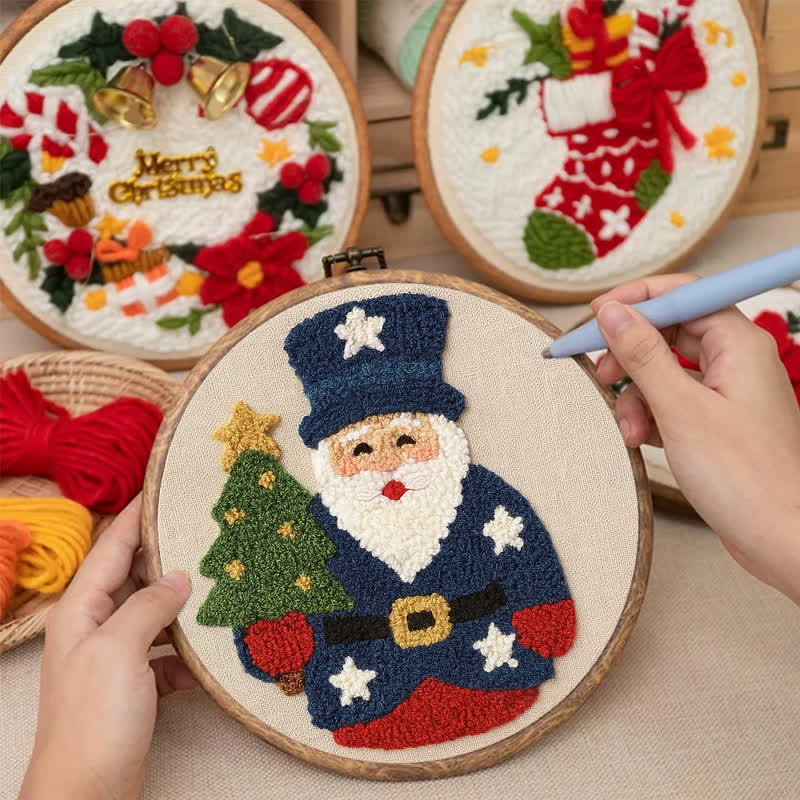 American Santa Claus Punch Needle  Kit - Yarn Craft | Christmas Gift | Kid's & Adults Craft | Handmade Wall art - image 1