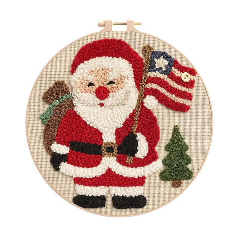 American Christmas Punch Needle  Kit - Yarn Craft | Christmas Gift | Kid's & Adults Craft | Handmade Wall art - 20cm*20cm - image 0
