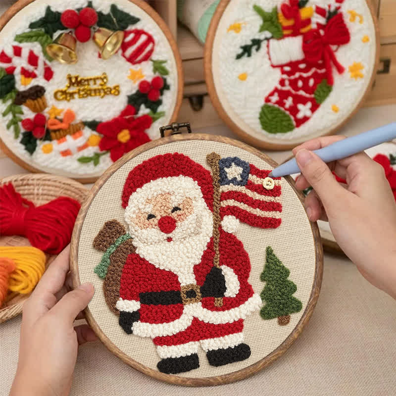 American Christmas Punch Needle  Kit - Yarn Craft | Christmas Gift | Kid's & Adults Craft | Handmade Wall art - image 5