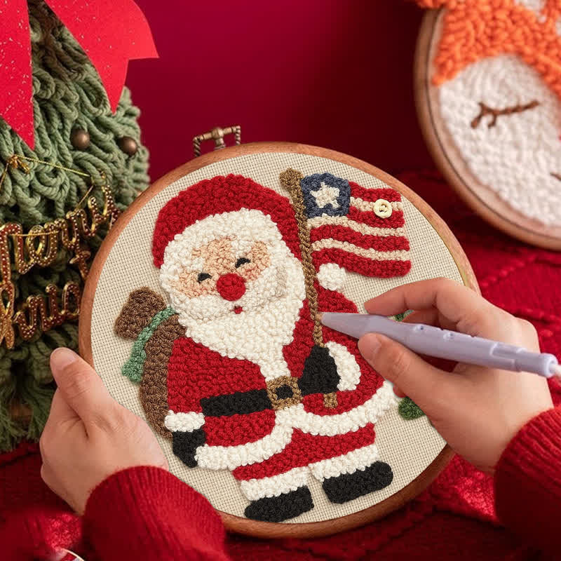 American Christmas Punch Needle  Kit - Yarn Craft | Christmas Gift | Kid's & Adults Craft | Handmade Wall art - image 4