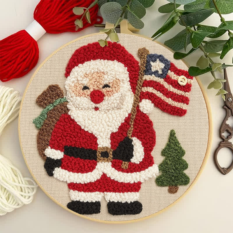 American Christmas Punch Needle  Kit - Yarn Craft | Christmas Gift | Kid's & Adults Craft | Handmade Wall art - image 1