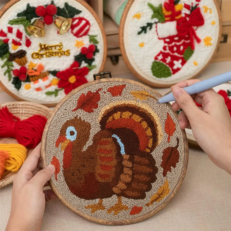 Little Red Hen Punch Needle  Kit - Yarn Craft | Thanksgiving Gifts | Kid's & Adults Craft | Handmade Wall Art - image 5