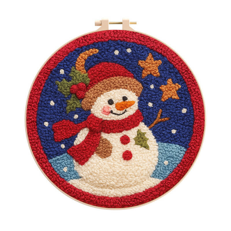 Christmas Eve Snowman Punch Needle  Kit - Yarn Craft | Winter Wonderland | Handmade Wall art - 20cm*20cm - image 0