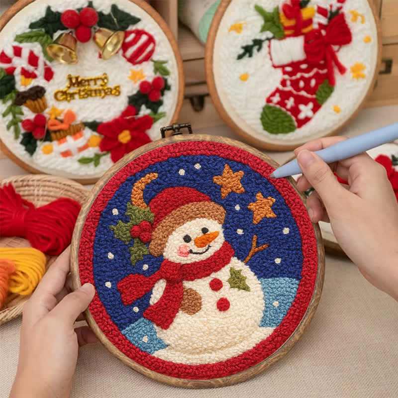 Christmas Eve Snowman Punch Needle  Kit - Yarn Craft | Winter Wonderland | Handmade Wall art - image 5