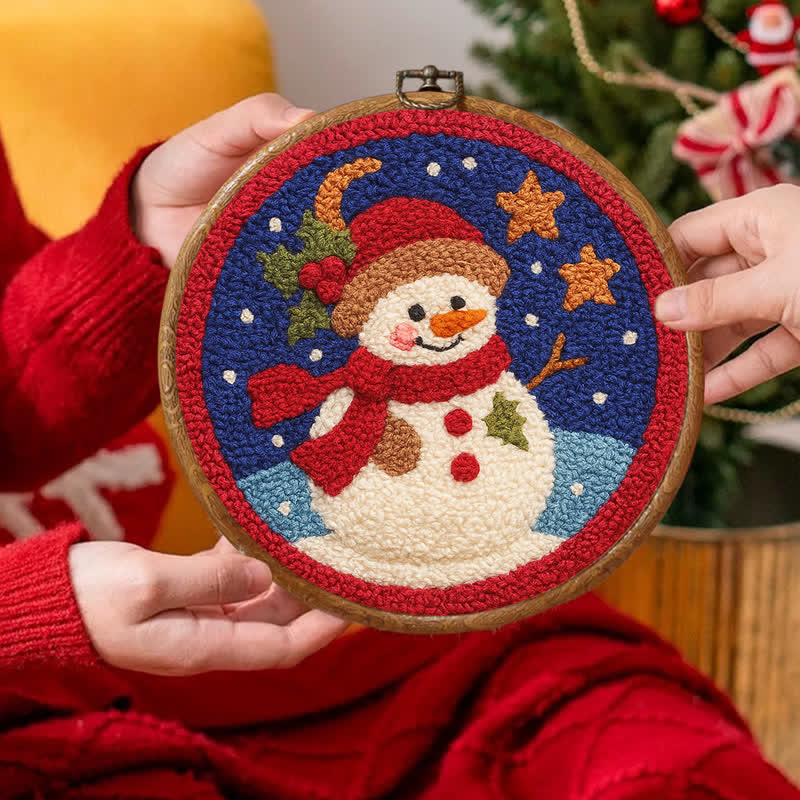 Christmas Eve Snowman Punch Needle  Kit - Yarn Craft | Winter Wonderland | Handmade Wall art - image 3
