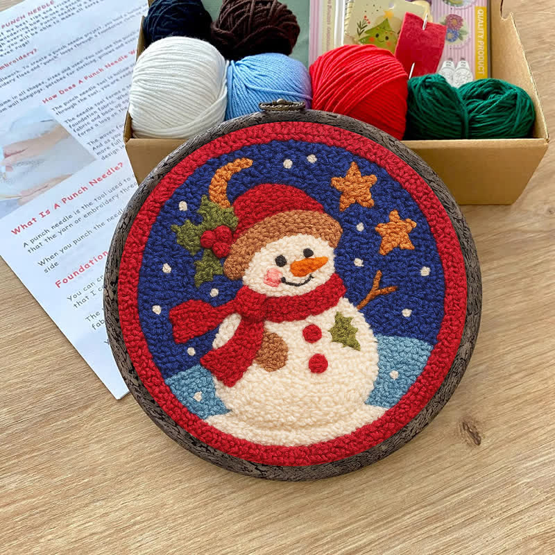 Christmas Eve Snowman Punch Needle  Kit - Yarn Craft | Winter Wonderland | Handmade Wall art - image 2