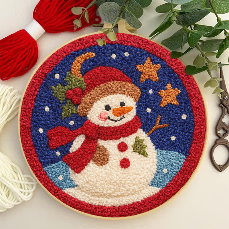 Christmas Eve Snowman Punch Needle  Kit - Yarn Craft | Winter Wonderland | Handmade Wall art - image 1