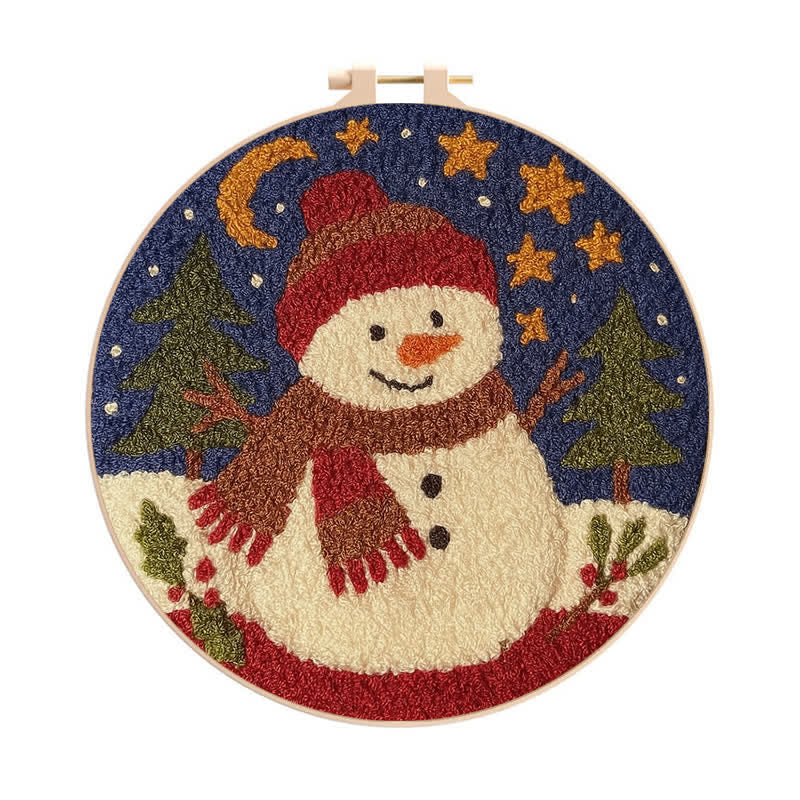 Winter Snowman Punch Needle  Kit - Yarn Craft | Christmas Gift | Kid's & Adults Craft | Handmade Wall Art - 20cm*20cm - image 0