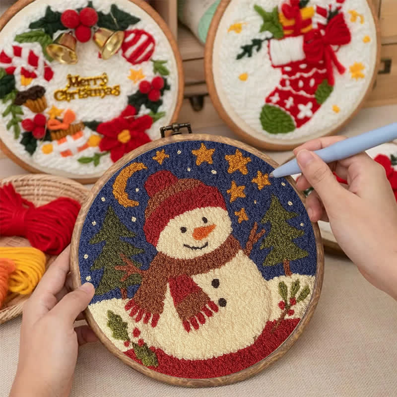 Winter Snowman Punch Needle  Kit - Yarn Craft | Christmas Gift | Kid's & Adults Craft | Handmade Wall Art - image 2