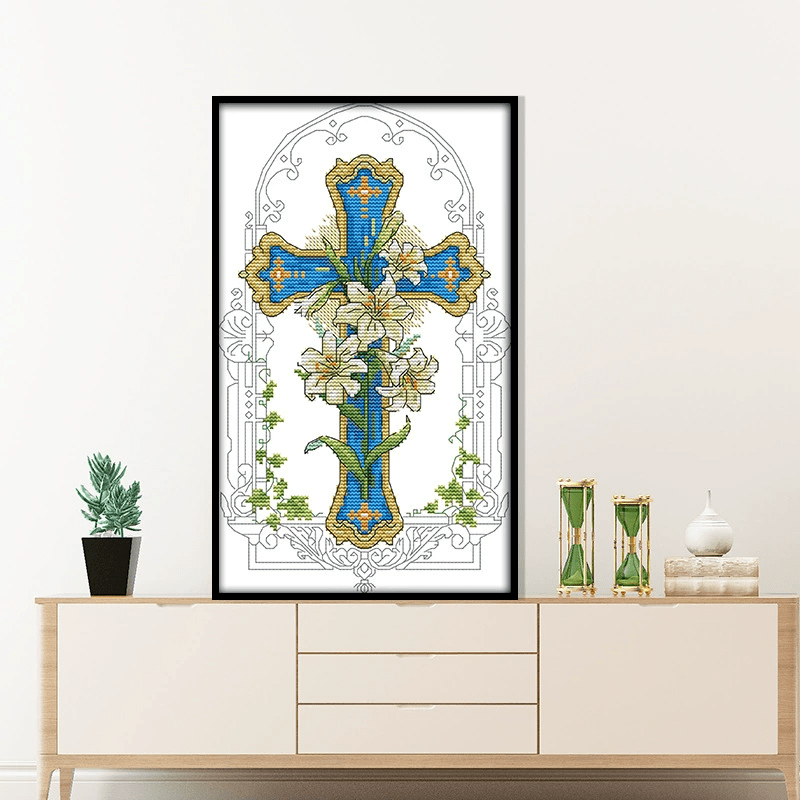 Cross Stitch Kit - Lily Cross | Modern Cross Stitch | Floral Handmade Decor - image 2