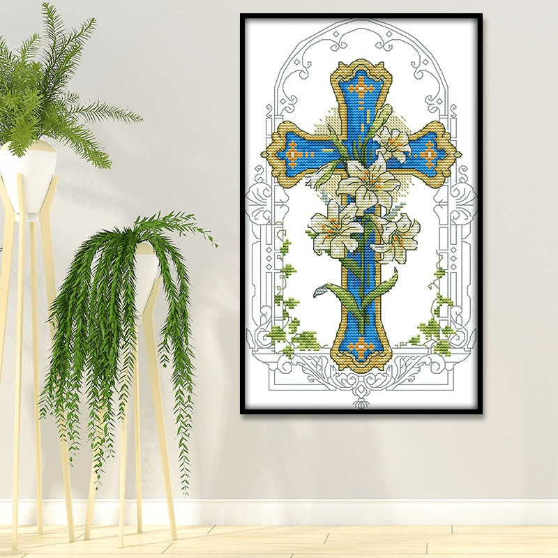 Cross Stitch Kit - Lily Cross | Modern Cross Stitch | Floral Handmade Decor - image 1