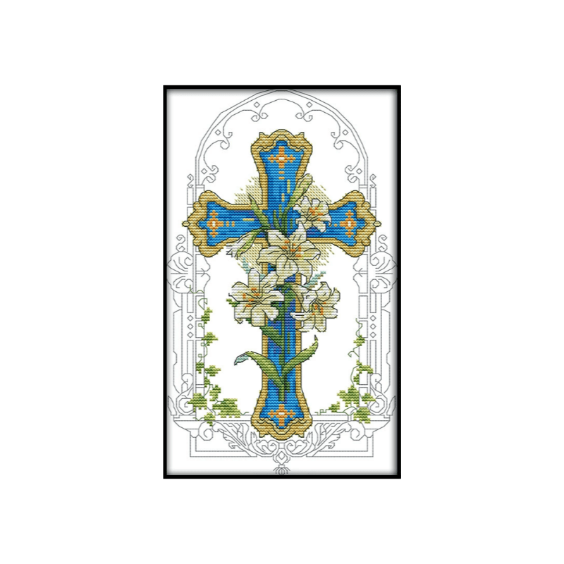 Cross Stitch Kit - Lily Cross | Modern Cross Stitch | Floral Handmade Decor - Lily Cross - image 0