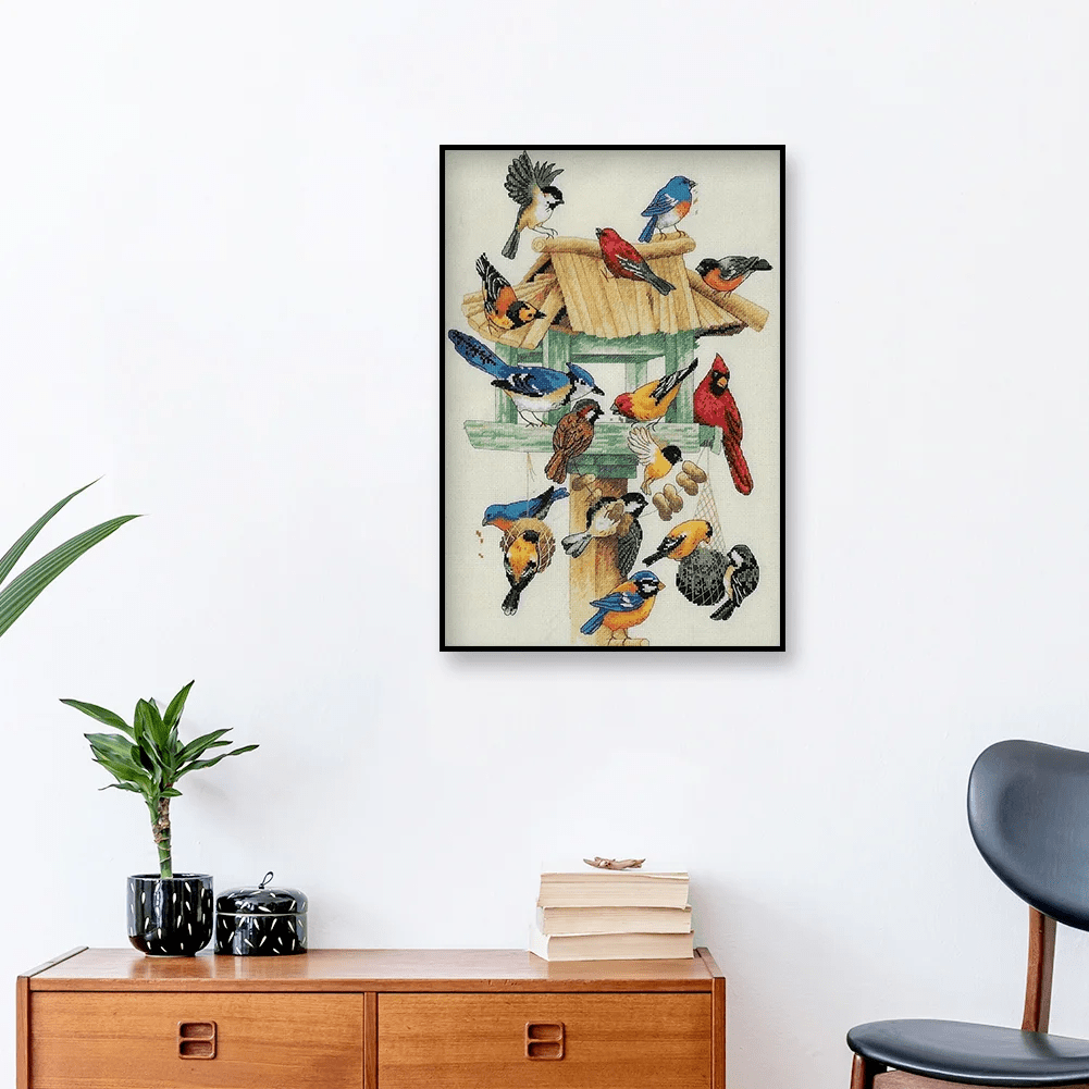 Cross Stitch Kit - Birdhouse Feasting | Perfect For Bird Lovers | Unique Needle Handicraft - image 1