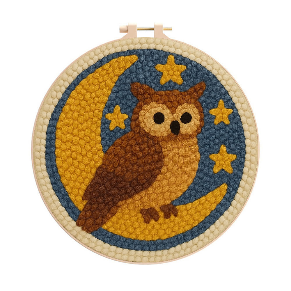 Night Owl Punch Needle  Kit -  Room Wallhanging  Decor | Diy Animal Artwork - 20cm*20cm - image 0