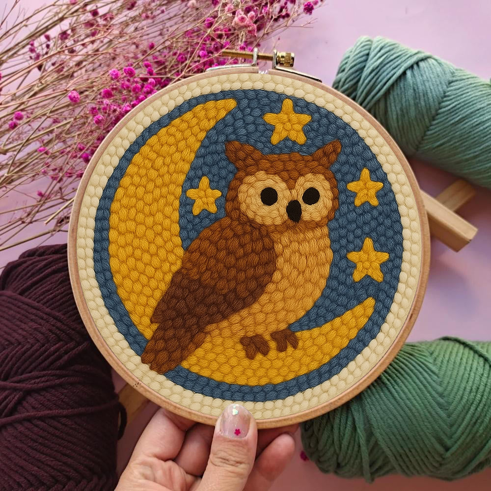 Night Owl Punch Needle  Kit -  Room Wallhanging  Decor | Diy Animal Artwork - image 3