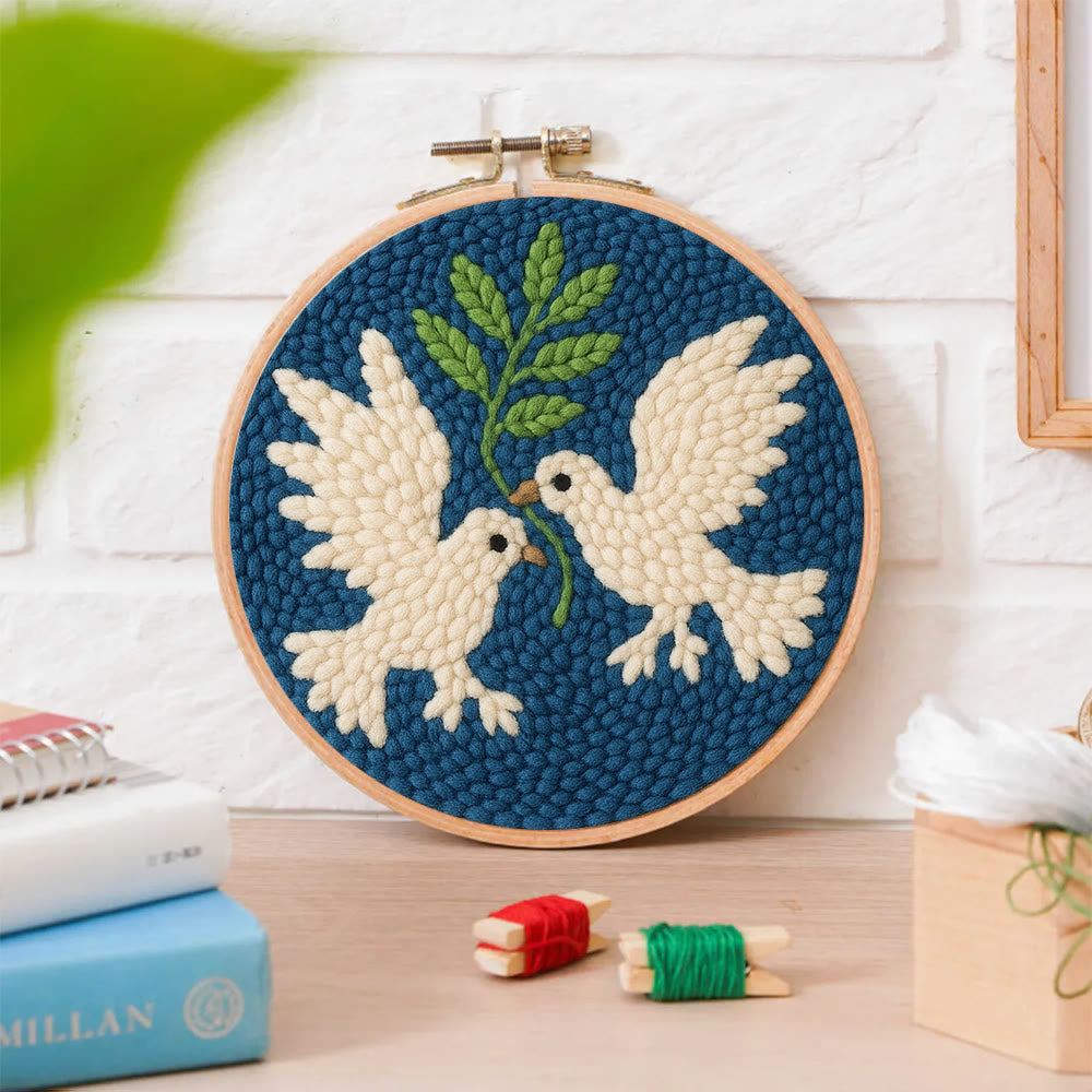 Doves Punch Needle  Kit - Peace And Love Yarn Craft | Bird Lovers Art |  Diy Christmas Decor - image 2